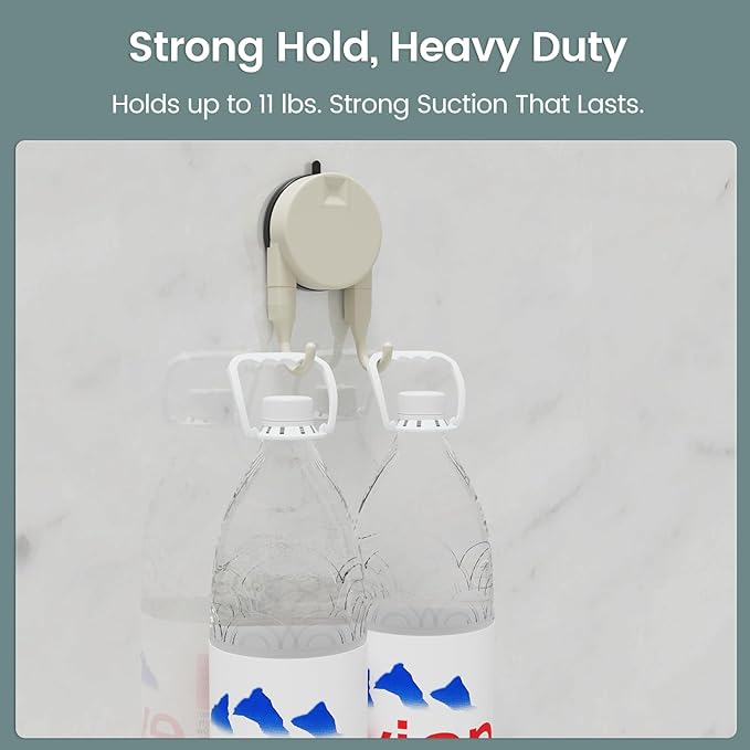 Strong Suction Cup Hooks for Shower, Bathroom, Kitchen, Heavy Duty Hangers for Door Wreaths, Robe, loofah, Towel, Utensils, Removable Wall Hooks for Tile, Glass, Mirror (4 Pack-Cream)