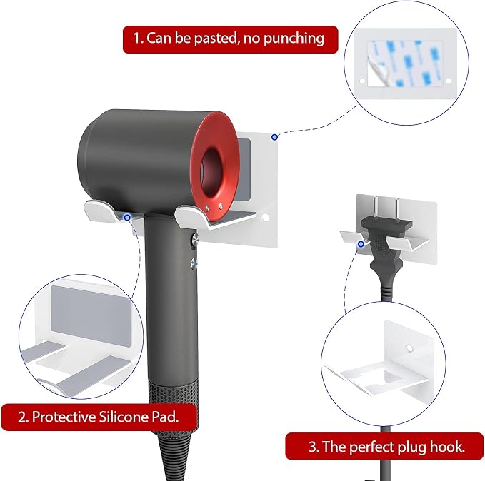 XIGOO Self Adhesive Hair Dryer Holder Wall Mounted | Adhesive Bathroom Hair Blow Dryer Rack, Organizer Compatible with Supersonic Hair Dryers, White