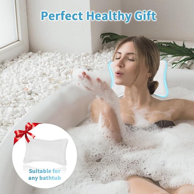 Luxury Bath Pillow, Slip-Resistant Neck & Back Support | 2 Strong Suction Cups Hold the Pillow Firmly in Place on Any Tub, Jacuzzi, or Spa Surface, Relaxing Spa Essentials