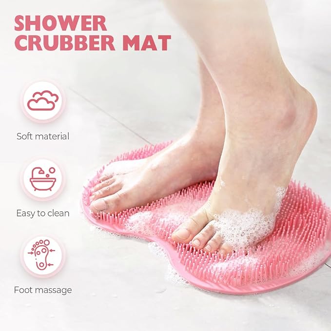 2 Pack Silicone Shower Foot Scrubber Mat, 2026 New Bath Shower Foot Scrubber Mat, Exfoliating Bath Wash Pad, Non-Slip Suction Cups Bathroom Mat, Clean Massage Pad for Women, Men, Seniors (Gray)