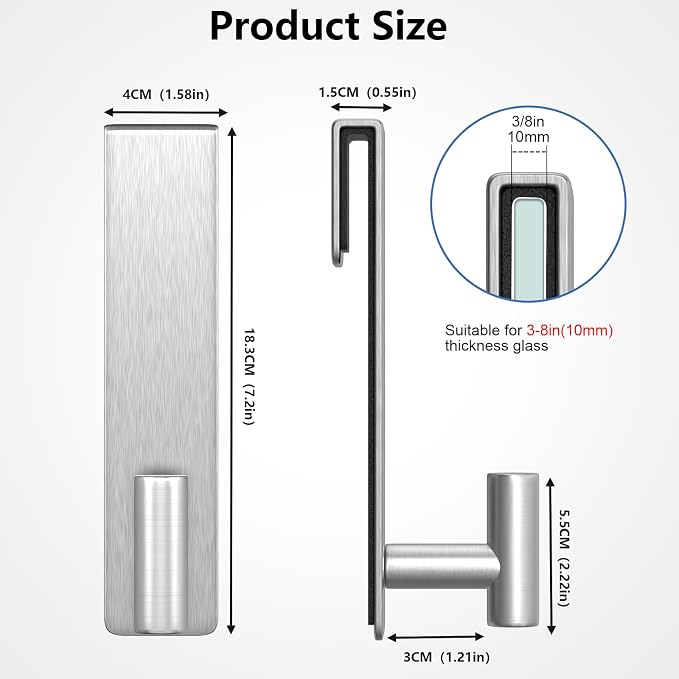 HUFEEOH Shower Towel Hooks, 7.5-Inch Extended Over Glass Shower Door Hanger for Towels & Robes, Rustproof Bathroom Towel Rack, 2-Pack (Silver, T Shape)