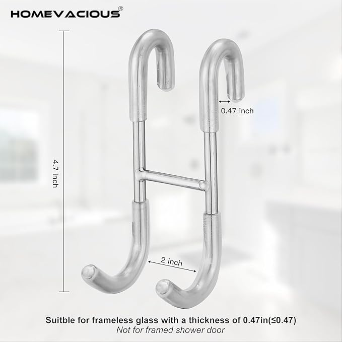 Homevacious 4 Pack Shower Door Hooks Towel Hooks for Bathroom Frameless Glass Shower Door SUS 304 Stainless Steel Drilling-Free Hanger Shower Hooks- Sliver - 4 pcs Chrome