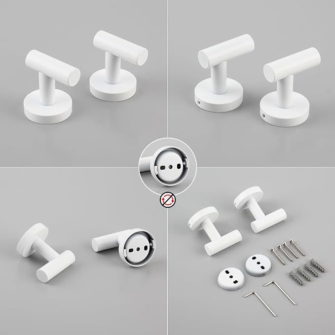 GERZWY Towel Hook Stainless Steel Robe Coat Hook Wall Mounted Luxury Hooks for Bathroom Hotel 2 Pack, White