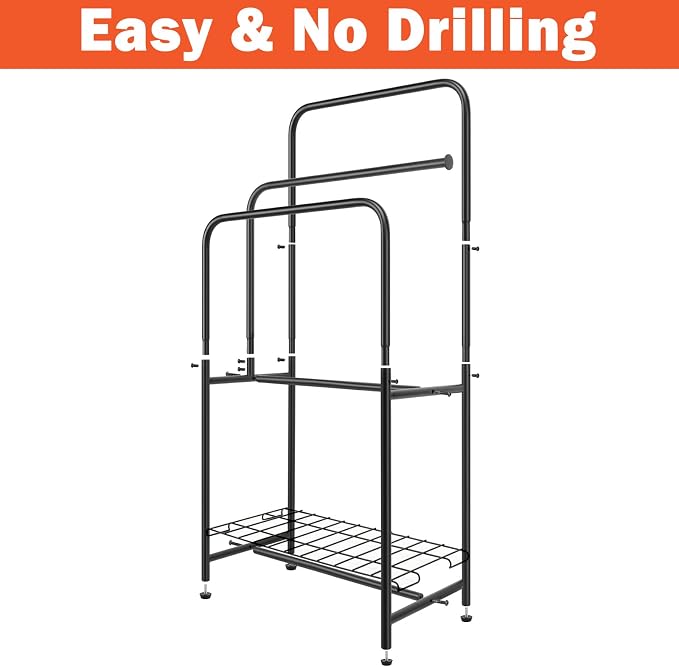 Towel Racks for Bathroom, 35" H Standing Towel Holder 3 Tier Metal Pool Towel Hanger Outdoor Floor with Storage Shelves for Blanket Bath Towel Drying (Matte Black)