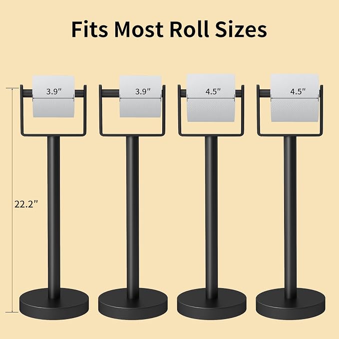 Heavy Duty Toilet Paper Holder Stand, Extra-Weighted Base No Tipping | Stainless Steel Toilet Paper Stand, Free Standing Floor Tissue Roll Holder for Bathroom, Matte Black 200UP