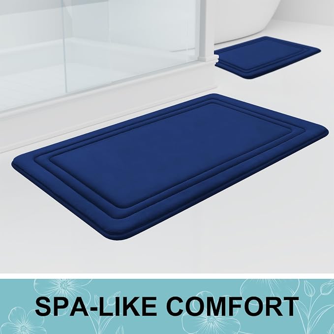 Grandaily Memory Foam Bath Mat Rug 47x32, Ultra Soft, Non-Slip and Absorbent Bathroom Rugs, Machine Wash Dry, Comfortable Bath Carpet for Bathroom Floor, Tub and Shower, Navy Blue