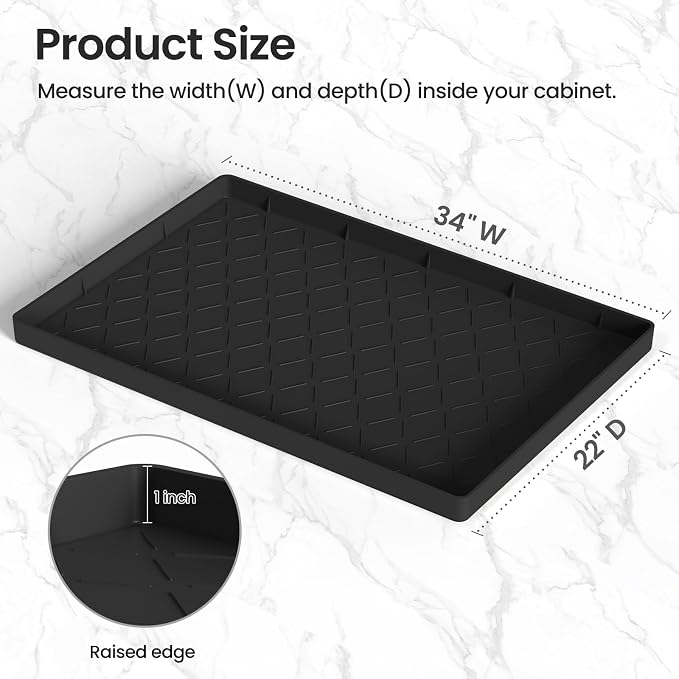 Mateeylife Under Sink Mats for Kitchen Waterproof 34"X22", Undersink Protectors，Silicone Mat Cabinet Liner, Under Sink Organizer for Bathroom and Kitchen，Boot Tray Pet Food Mat, Black
