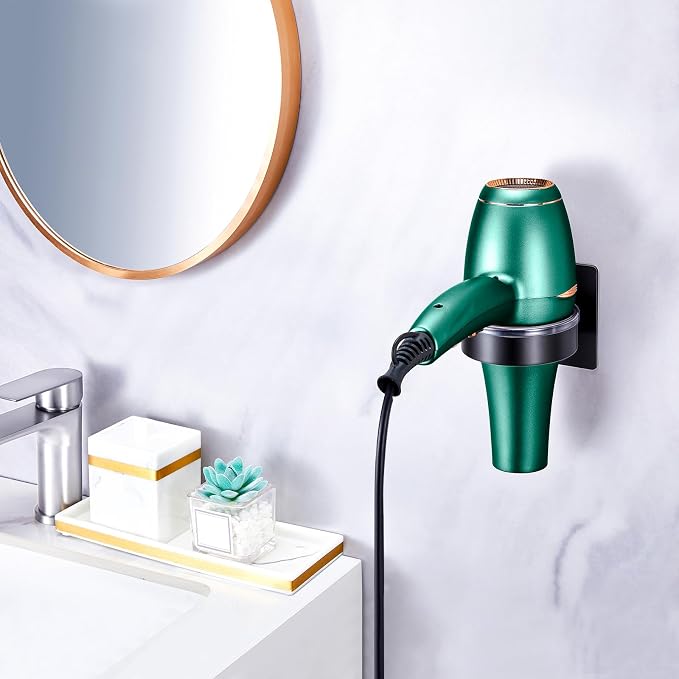 Blow Dryer Holder Wall Mounted, hairdryer holder for bathroom, Blow Dryer Organizer, hair tool organizer wall mount, Adhesive Hair Dryer Storage for Bathroom Barber Shop (Black)