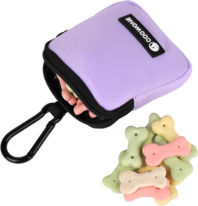 Dog Treat Pouch Pocket Sized Pet Puppy Training Pouch for Dog Training Behavior Aids, Waterproof Nylon Fabric Dog Poop Bag Holder, Hands Free Dog Walking Bag with Metal Carabiner (Violet)
