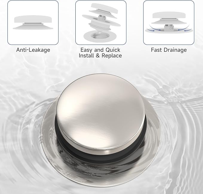 Brushed Nickel Universal Tip Toe Tub Stopper, Pop Up Bathtub Drains Plug, Bathroom Bath Tub Drain Stoppers, Conversion Kit Assembly, Replaces Lift and Turn, Tip-Toe and Trip Lever drains for Tub