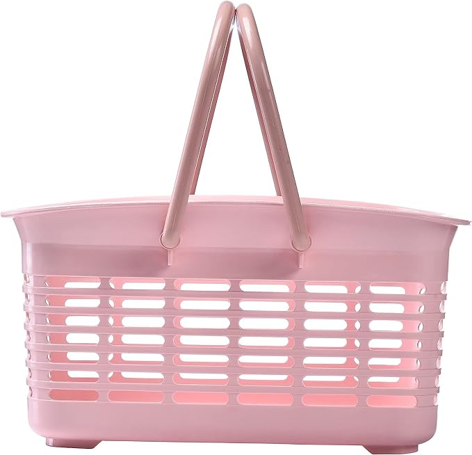 ALINK Plastic Shower Caddy Basket with Handle, Portable Organizer Storage Basket for College Dorm, Bathroom, Kitchen - Pink