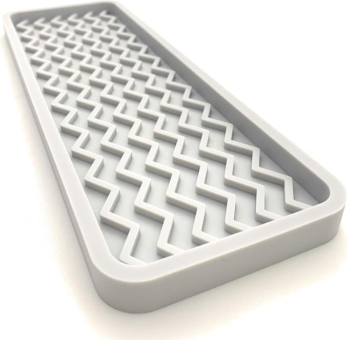 Silicone Sink Organizer Tray, Rectangular, Modern Style, Heat Safe, Dishwasher Safe, for Bathroom and Kitchen Organization (Light Grey, 12"x4", Chevron Pattern)