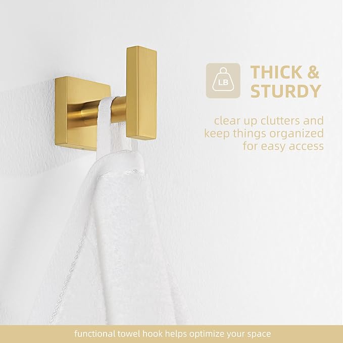 Angle Simple Towel Hook for Bathroom, SUS304 Stainless Steel Robe Coat Hook for Wall, Hand Towel Holder, Brushed Dark Gold
