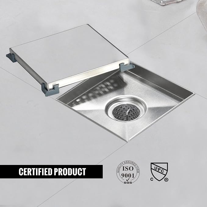 Square Shower Drain, Shower Drain 6 inch with 2 in 1 Tile-Insert Cover, Brushed AISI 304 Stainless Steel Shower Floor Drain with Hair Catcher