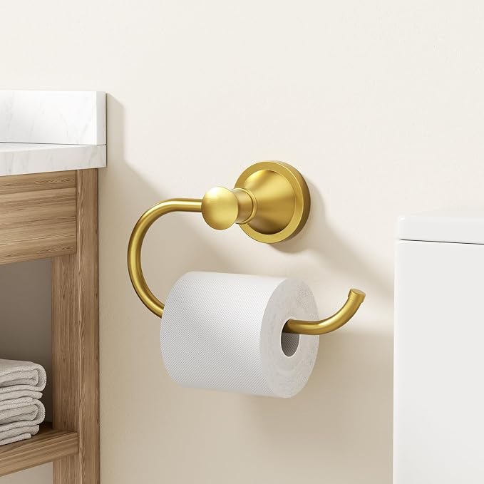 BESy Brushed Gold Toilet Tissue Paper Holder Brushed Gold Bathroom Accessories Toilet roll Paper Hanger, Wall Mounted, Rustproof