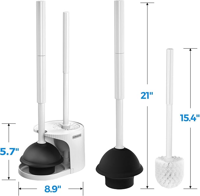 FORASTO 2Pack 2 in 1 Toilet Brush and Plunger Set, Toilet Bowl Brush Plunger Set,Extended Handle Plunger,Bathroom Cleaning Tools,Toilet Brush Plunger Combo,Cleaning Brush（Pearl White，21inch） | 21" Extended, Apartment Must Haves, Accessories Decor, Esse...