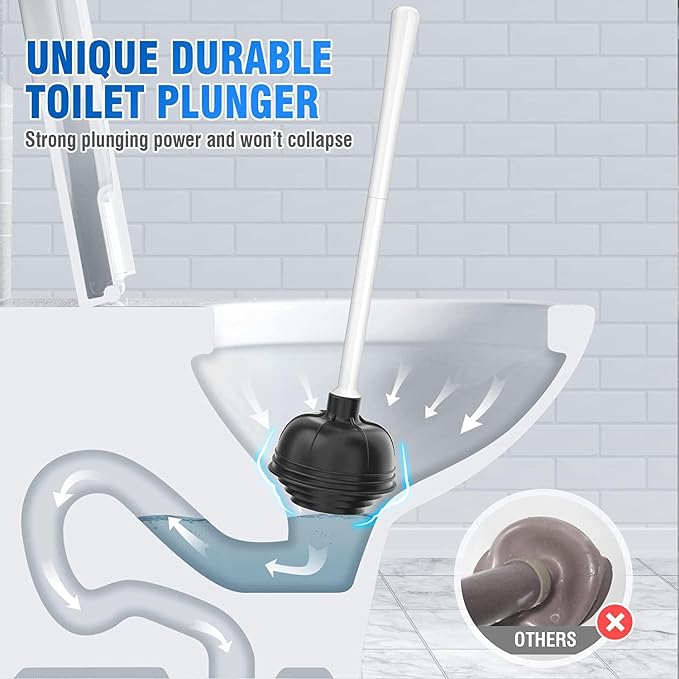 Toilet Plunger with Holder, Unique Plunger with All-Angle Design, Plungers for Bathroom with Holder, Heavy Duty Toilet Plunger for 5.7-inch Toilet Drain Bathroom Cleaning
