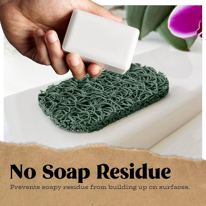 Soap Bar Holder - Flexible Shower Tray with Self-Draining Design - Soap Saver Pad Made of BPA-Free Bioplastic - Handmade Soap Lifts for Bar Soap, Dishes, Shower & Bathroom Sink - 2-Pack (Sage Color)