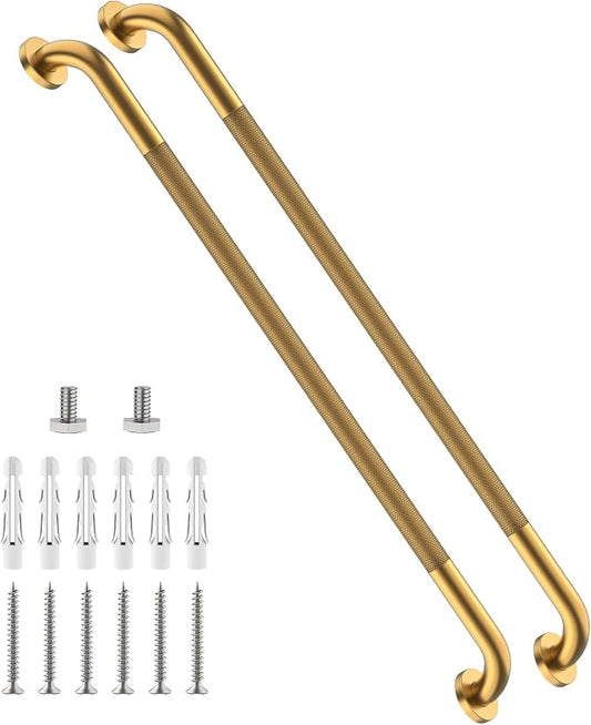 40 Inch Anti Slip Shower Grab Bar, Munzong Long Bathroom Grab Bar for Showers, Gold Knurled Handicap Balance Bar,Safety Hand Rail Support Elderly Senior Assist Bath Handle