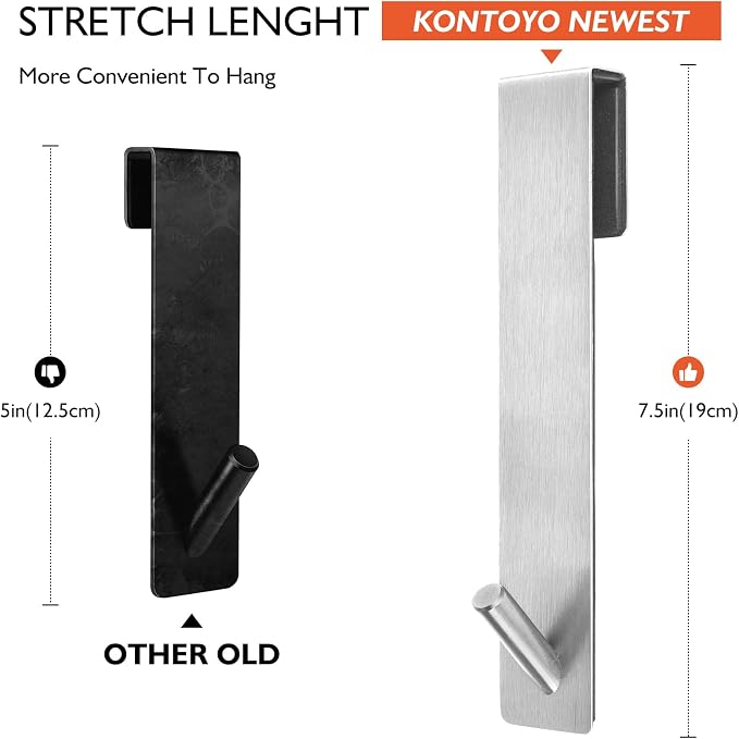 Kontoyo Shower Door Hooks(7.5 Inch),Extended Over Door Hooks for Bathroom Frameless Glass Shower Door,Stainless Steel Towel Hooks,Heavy Duty Rack Hooks for Robe,Towel-4 Pack-Silver