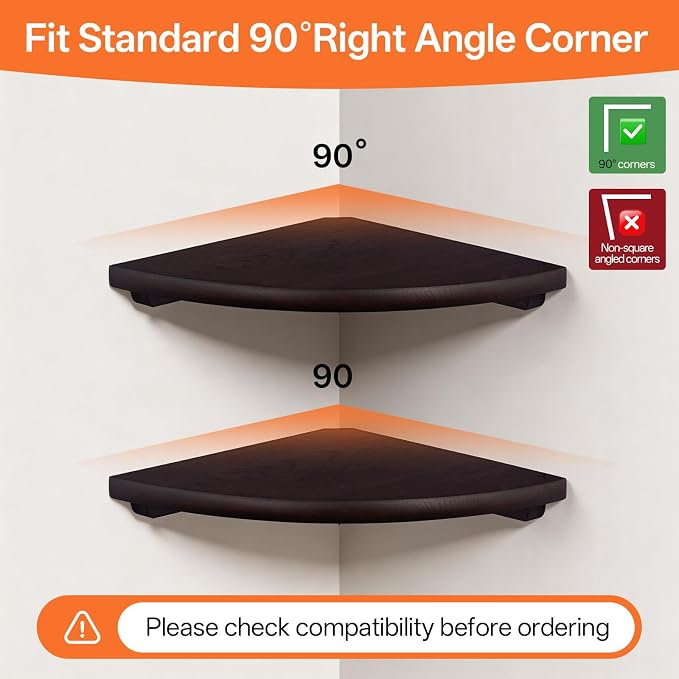 Gieanoo Corner Wall Shelf,7inch Solid Oak Wood Floating Corner Shelf with Wire Hole Corner Wall Storage Display Shelves for Living Room Bedroom Bathroom Kitchen(Walnut)
