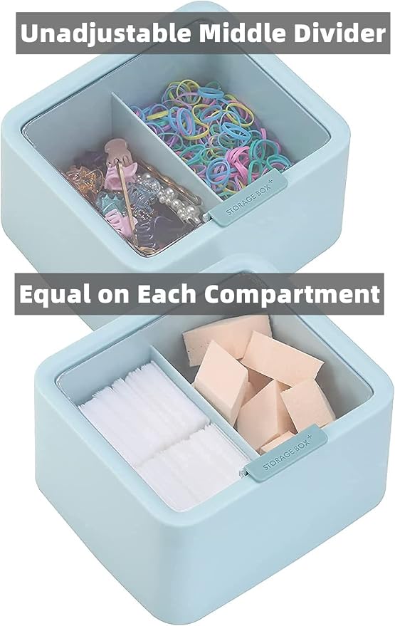 Tecbeauty Large Qtips Holder - 2 Grids Cotton Swabs Dispenser Bathroom Organizer Cotton Balls, Pads Storage Canisters, Hinged Lids, Blue