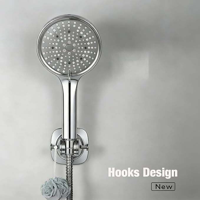 Wall Mount Handheld Shower Head Holder - 5 Angles Adjustable - Concealed Adhesive Mount - Screw Alternative - Bathroom Shower hose Holder (Polished Chrome)