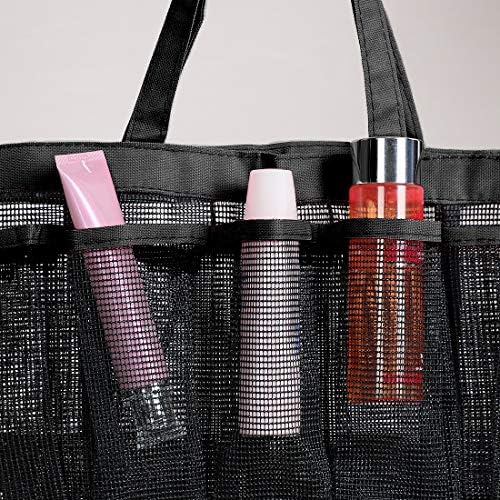 uxcell Portable Caddy with 7 Mesh Storage Pockets, Quick Dry Shower Tote Bag Oxford Hanging Toiletry and Bath Organizer for Shampoo, Conditioner, Soap Other Bathroom Accessories, Black