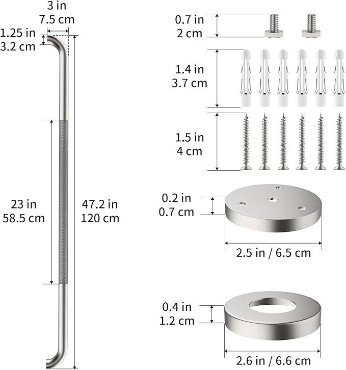 Anti-Slip Shower Grab Bar 48 Inch, ZUXET Brushed Nickel Extra Long Handicap Grab Bar w/Knurled Grip, Stainless Steel Bathroom Handrail for Toilet Shower Bathtub, Safety Support Bar for Seniors Elderly