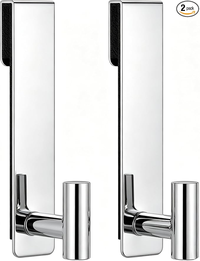HUFEEOH Shower Door Hooks, Heavy Duty Stainless Steel Over The Glass Door Hanger, T Shape Bathroom Towel Robe Coat Rack Hooks, Tool-Free Installation (Fits 3/8" Thick Door - T Shape - 2 Pack)