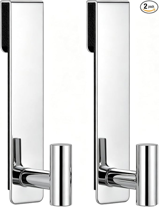 HUFEEOH Shower Door Hooks, Heavy Duty Stainless Steel Over The Glass Door Hanger, T Shape Bathroom Towel Robe Coat Rack Hooks, Tool-Free Installation (Fits 3/8" Thick Door - T Shape - 2 Pack)