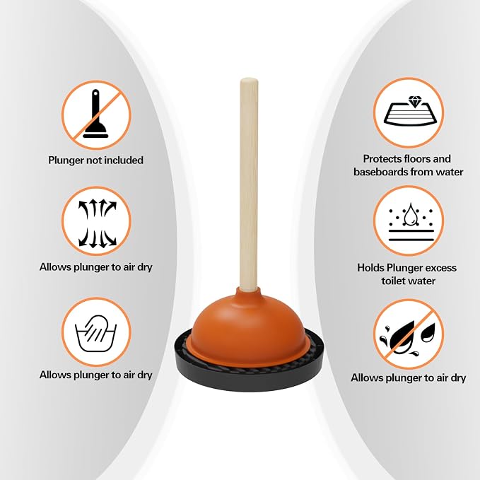 Plunger Tray 2pcs Black - Plunger Mat Air Drying Mat for Toilet Plunger - Plunger Holder Catches Drips - Wicks Water from Plunger and Dries Quickly, Toilet Plunger Holder only