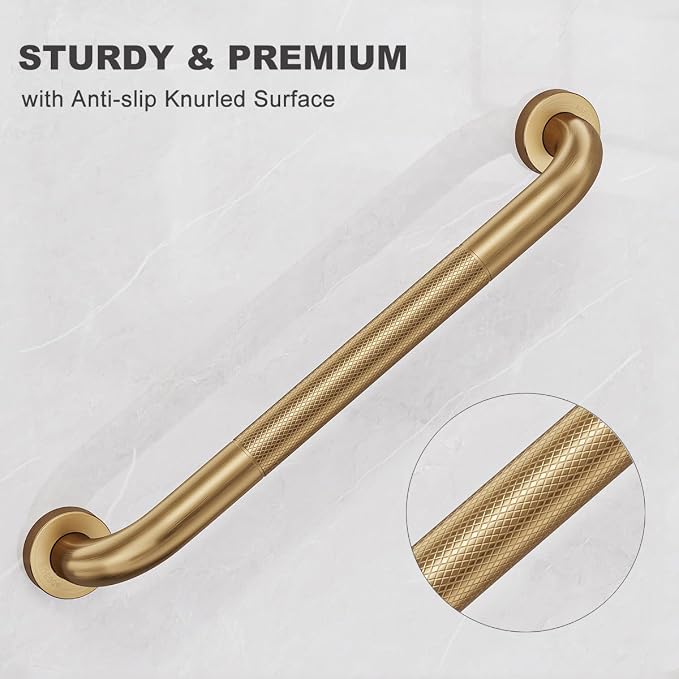 FANHAO 2 Pack Shower Grab Bar, 16 Inch Stainless Steel Bathroom Grab Bar with Anti-Slip Knurled Grip, Heavy Duty Shower Handle Bath Handle, Safety Bars for Elderly Handicapped (Champagne Bronze)