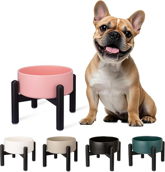 Raised Ceramic Dog Bowl Set with Stand, 2 Cups Elevated Dog Food Stand | 6.1'' Single Dog Food or Water Bowl Set, Non-Slip Dog Feeding Dishes for Small to Medium Breeds, 28.75 OZ, Pink