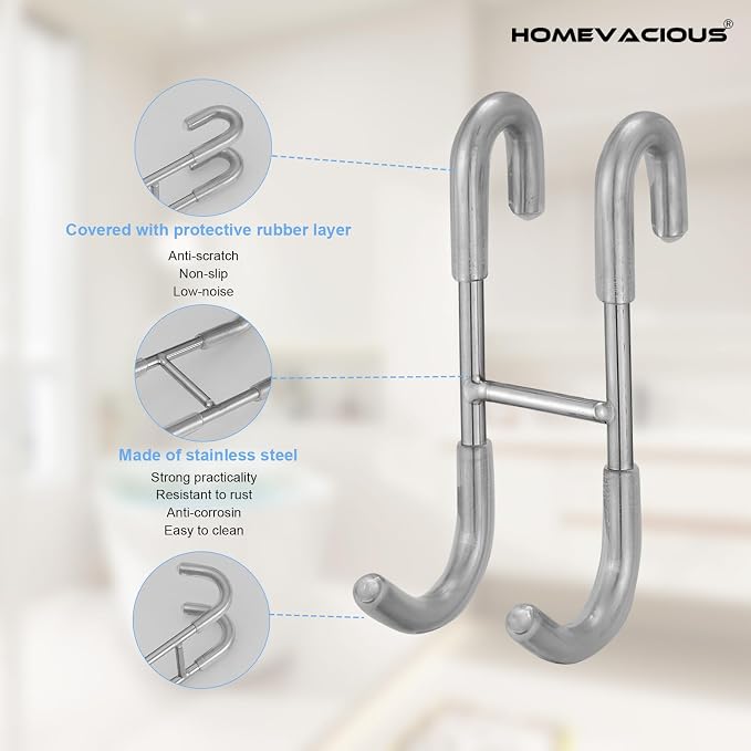 Homevacious 2 Pack Shower Door Hooks Towel Hooks for Bathroom Frameless Glass Shower Door SUS 304 Stainless Steel Drilling-Free Hanger Shower Hooks Chrome