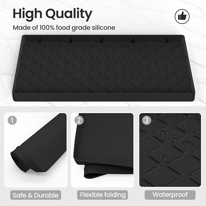 Mateeylife Under Sink Mats for Kitchen Waterproof 28"X19", Undersink Protectors，Silicone Mat Cabinet Liner, Under Sink Organizer for Bathroom and Kitchen，Boot Tray Pet Food Mat, Black