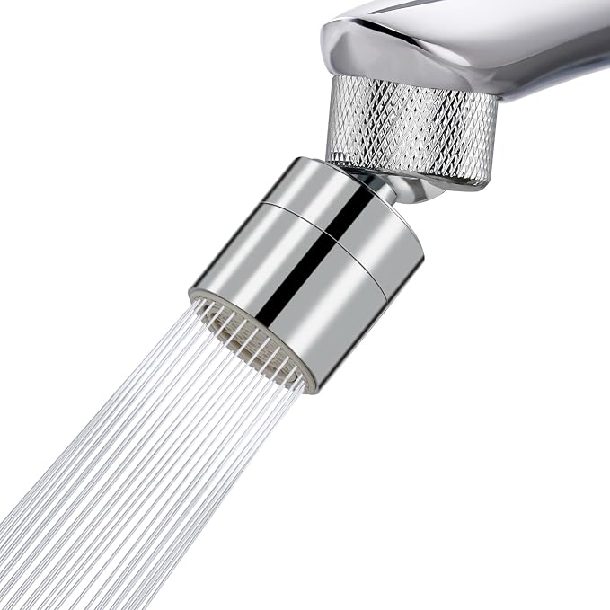 Hibbent Dual-function Solid Brass Faucet Aerator, Big Angle Rotate Metal Kitchen Sink Aerator 360 Degree Swivel Sink Sprayer Attachment-55/64 Inch Female Thread-Chrome