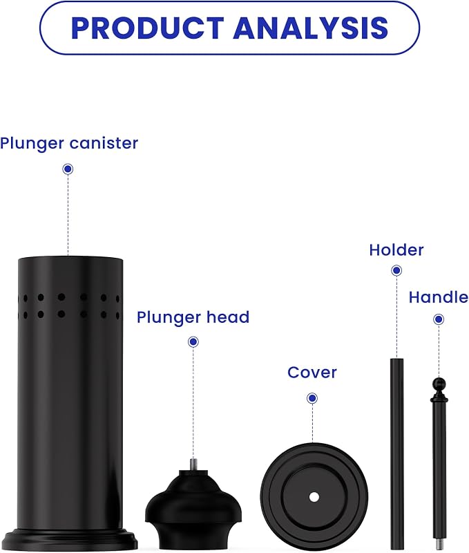 Dowry Toilet Plunger with Holder for Bathroom Black | Hidden Toilet Bowl Cleaners Long Handle with Cover Powerful Force Suction Cup Heavy Duty Deep Cleaning