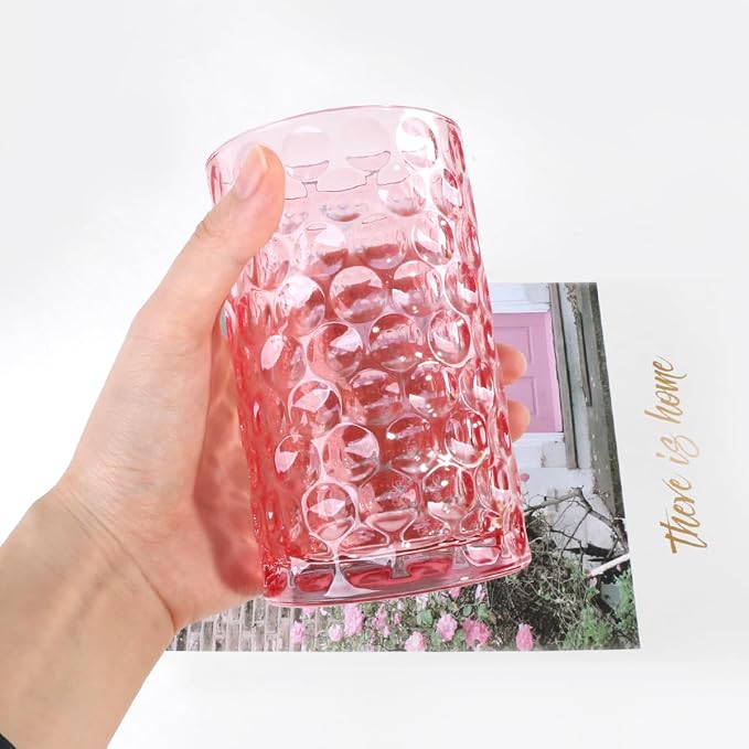 Glass Toothbrush Holder, Pink Bathroom Toothbrush and Toothpaste Holder Set, 11 oz Bathroom Tumbler Cup Set, Decorative Countertop Storage Cups Organizer for Toothpaste, Brushes