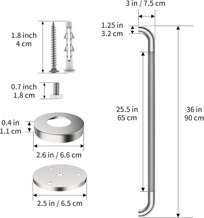 36 Inch Anti-Slip Grab Bar for Shower, ZUEXT Extra Long Stainless Steel Bathroom Safety Handle w/Knurled Grip, Wall Mounted Support Rail for Bathtub, Shower, Toilet Elderly Safety (Brushed Nickel)