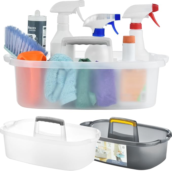Haundry Large Cleaning Caddy with Handle, Cleaning Tool Storage Basket Organizer, Sturdy Pail Bucket Organizer, Household Bucket for Cleaning Supplies - Clear