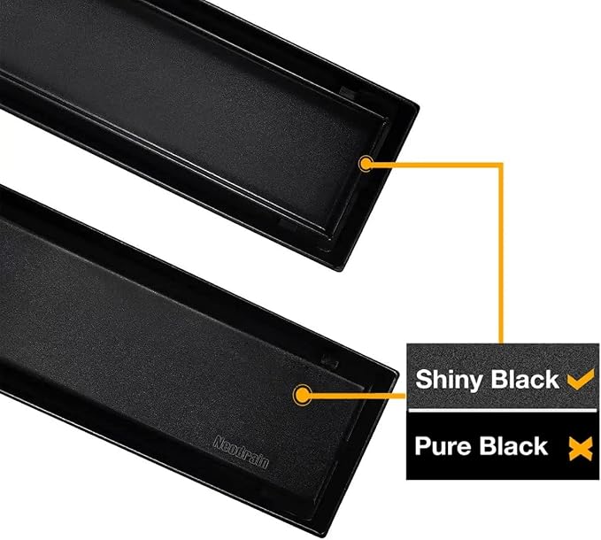 Neodrain 18-Inch Linear Shower Drain,with 2-in-1 Flat & Tile Insert Shiny Black Cover, Rectangle Shower Floor Drain, Linear Drain with Adjustable Leveling Feet, Hair Strainer