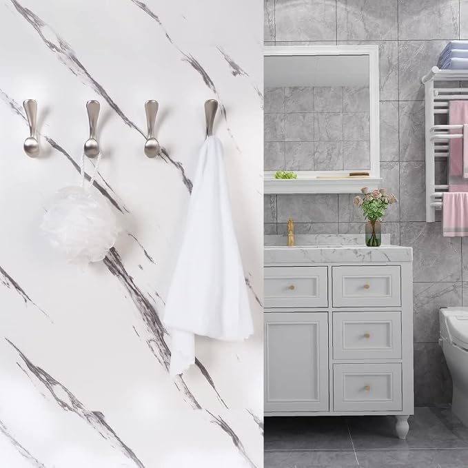 6 Pack Towel Hooks for Bathrooms Wall Mounted, Brushed Nickel Bathroom Hooks for Towels, Robe & Towel Hook for Wall, Modern Bath Towel Hook
