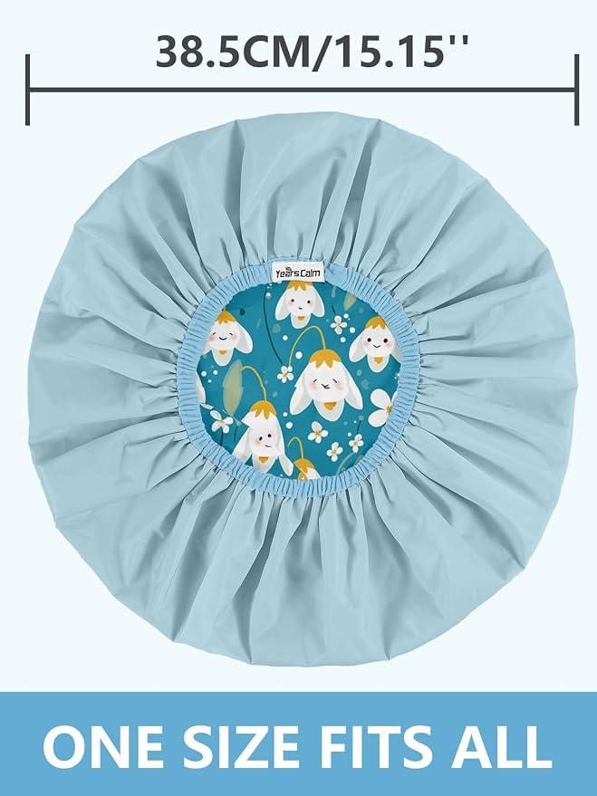 Years calm Shower Caps for Women Reusable Waterproof Double Layer Hair Cap | Both Sides Usable, Reversible Pattern & Solid Color Design, Soft Elastic Keeps Hair Dry for shower Spa Travel
