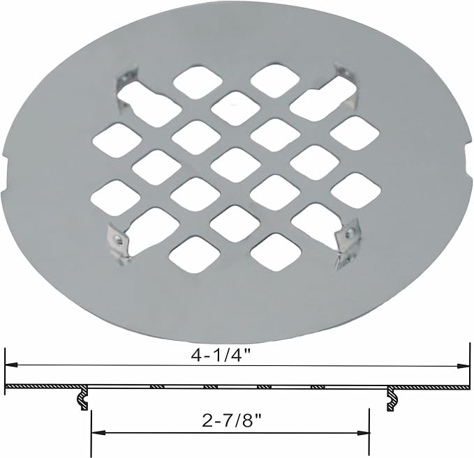 Chrome Plated Snap-in Shower Floor Drain Cover,Hidrop 4-1/4" OD Round Shower Strainer Grid, Easy-to-Install Replacement Cover Stainless Steel