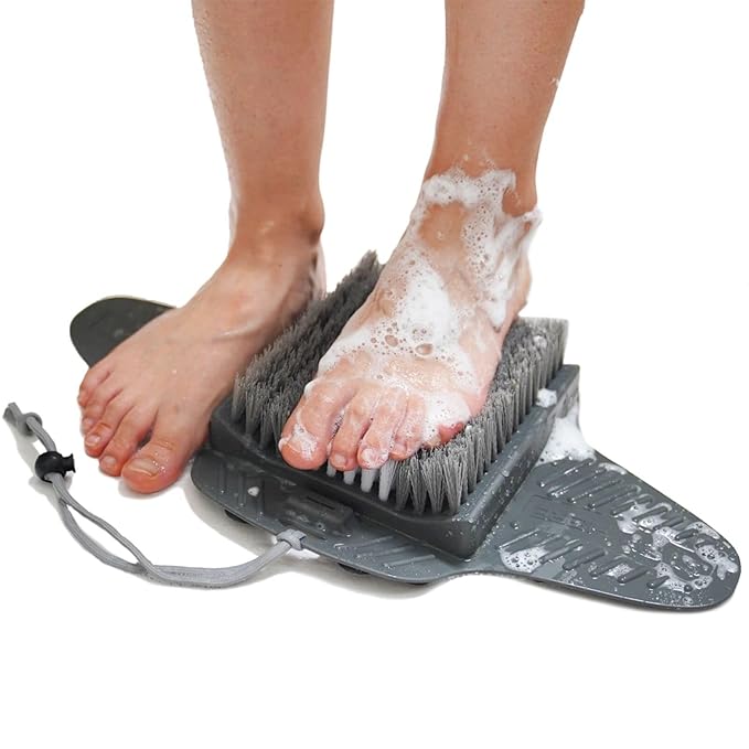 Efforest Shower Foot Scrubber Mat with Pumice Stone - Cleans, Smooths & Removes Dead Skin on Foot Without Bending, Foot Callus Remover with Non-Slip Suction Cups, Foot Scraper for Shower & Bathtub