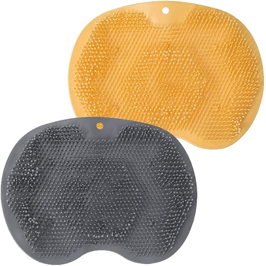 Silicone Shower Foot Scrubber Mat, Silicone Shower Foot Brush Pad for Home, 2025 Upgrade with Non-Slip Suction (Orange+Gray)
