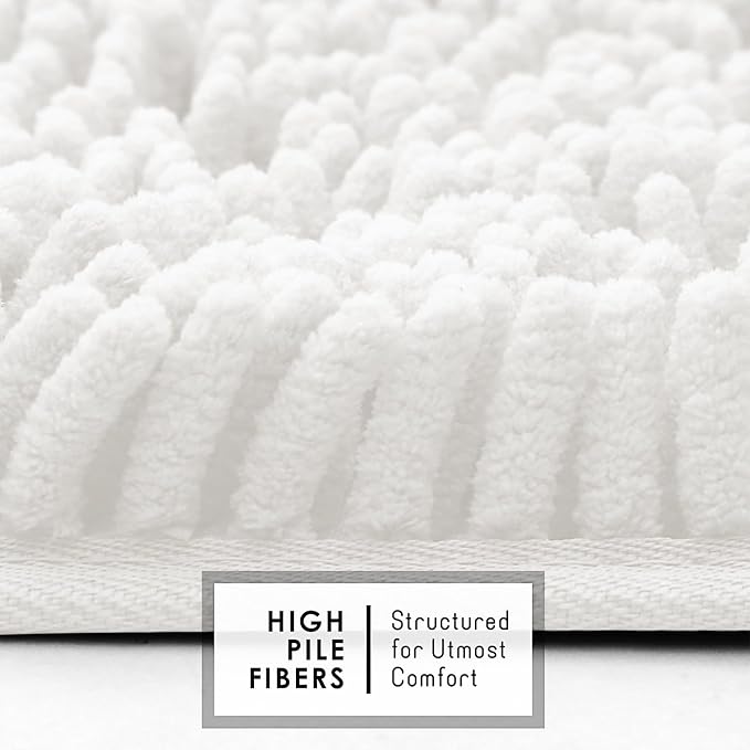 Hearth & Harbor Bathroom Rugs, Chenille Bath Mat - Machine Washable Bath Mats for Bathroom Non-Slip Backing Rubber, Quick Dry Bathroom Mat - Off-White Bath Rug, 26x44