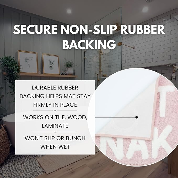 LABEND HOME Get Naked Bath Mat 20" x 31.5” - Funny Bathroom Rug, Plush Microfiber Non-Slip Backing, Machine Washable Quick-Dry Bath Decor - Pink