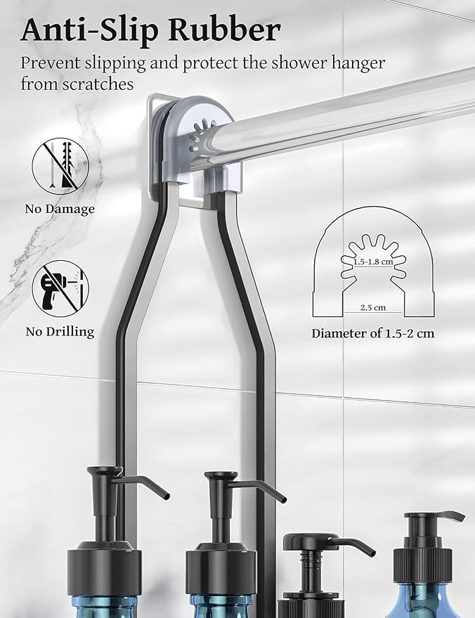 Never Rust Shower Caddy Hanging, Aluminum Shower Racks for Inside Shower, 3-Tier Shower Organizer Hanging Over Shower Head with Hooks and Soap Holder, Black